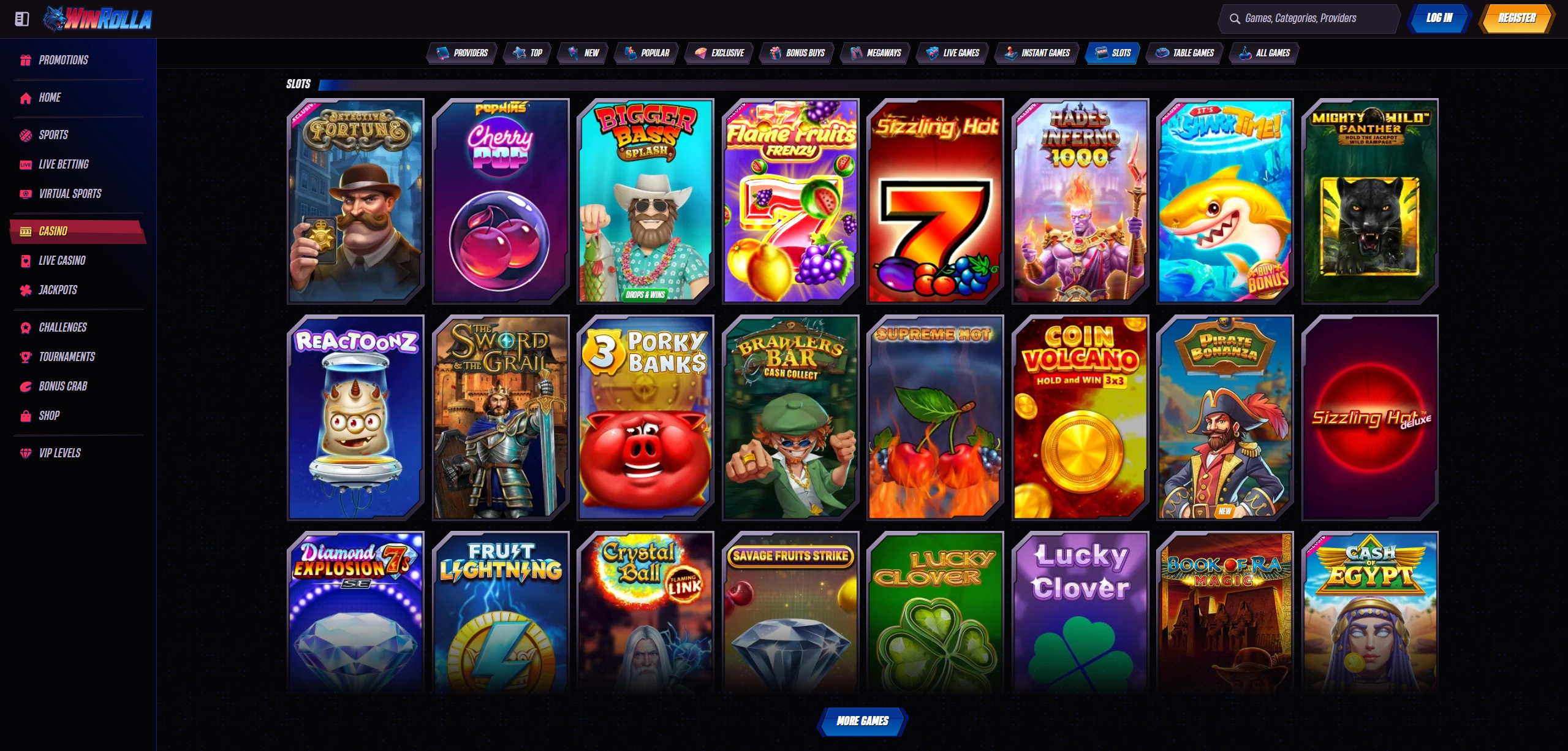 Screenshot WinRolla Slot-Filter UI